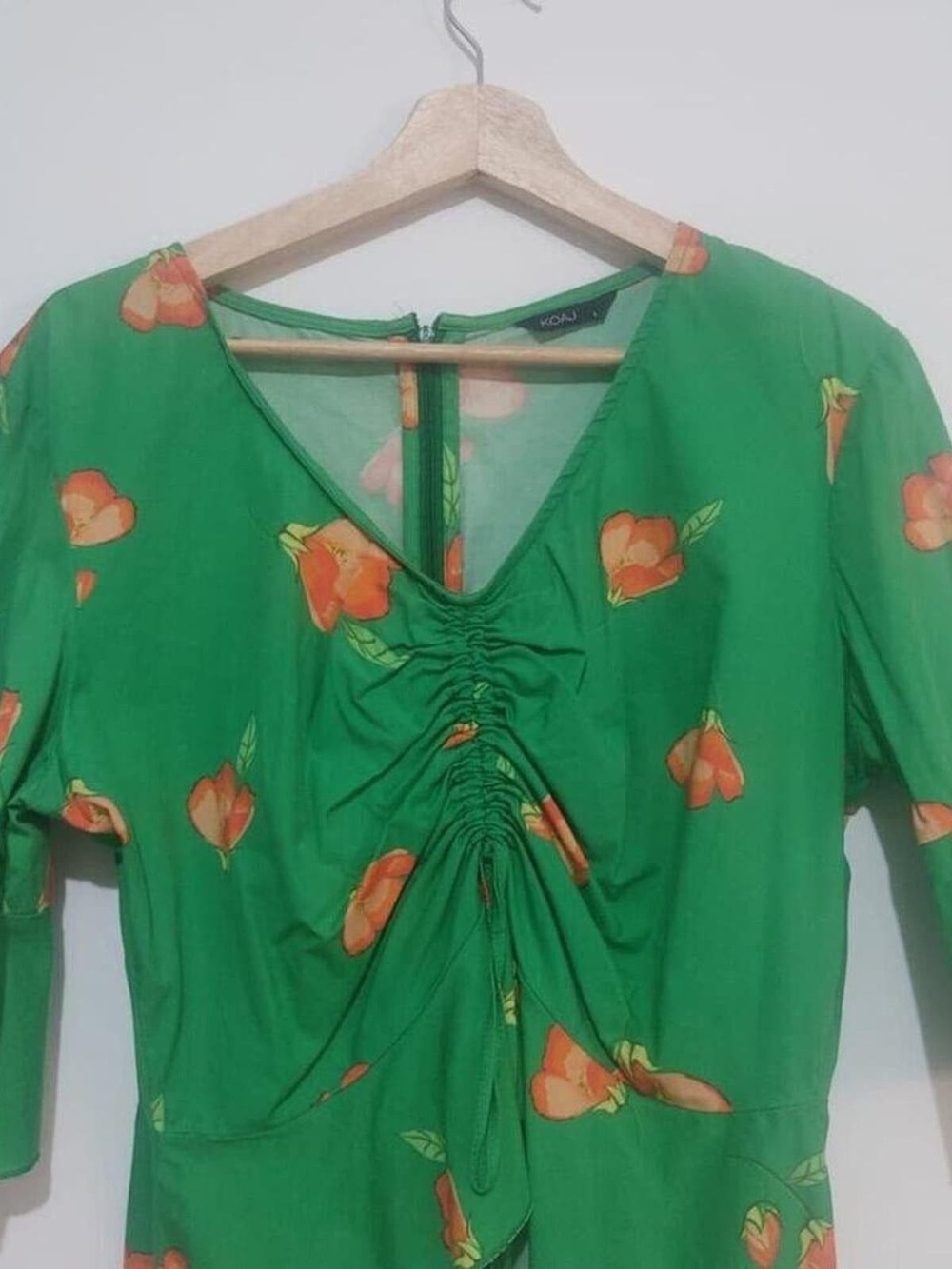 Koaj Green Floral Blouse with Ruffled Hem - Size L